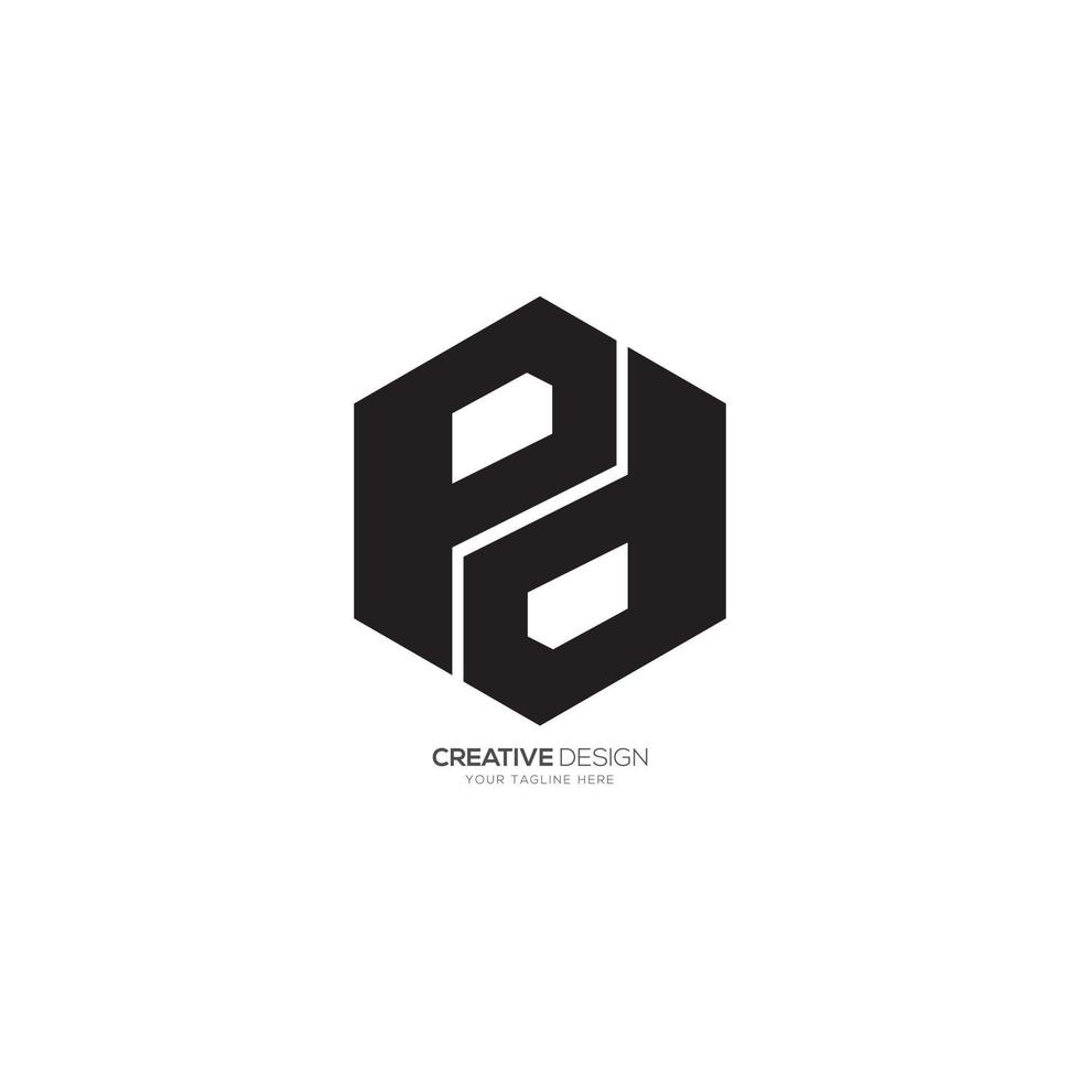 carta p d hexágono forma Preto moderno plano polígono logotipo vetor