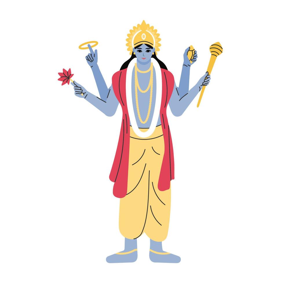 indiano Deus senhor vishnu. étnico divindade do hinduísmo mitologia. vetor ilustração Projeto