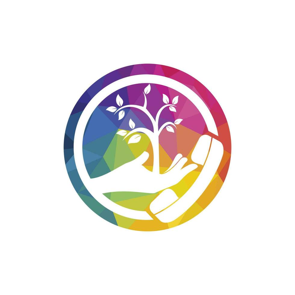 design de logotipo de vetor de chamada de natureza. modelo de design de ícone de fone e árvore de mão.