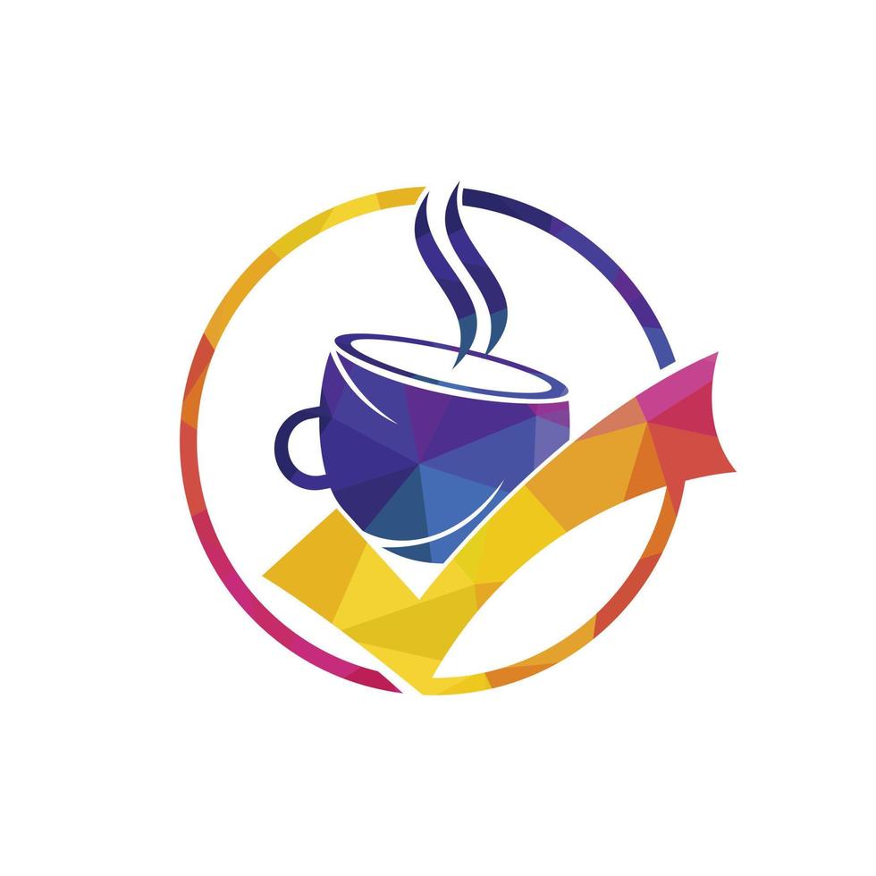 design de logotipo de vetor de verificação de café. xícara de café com uma marca de seleção.