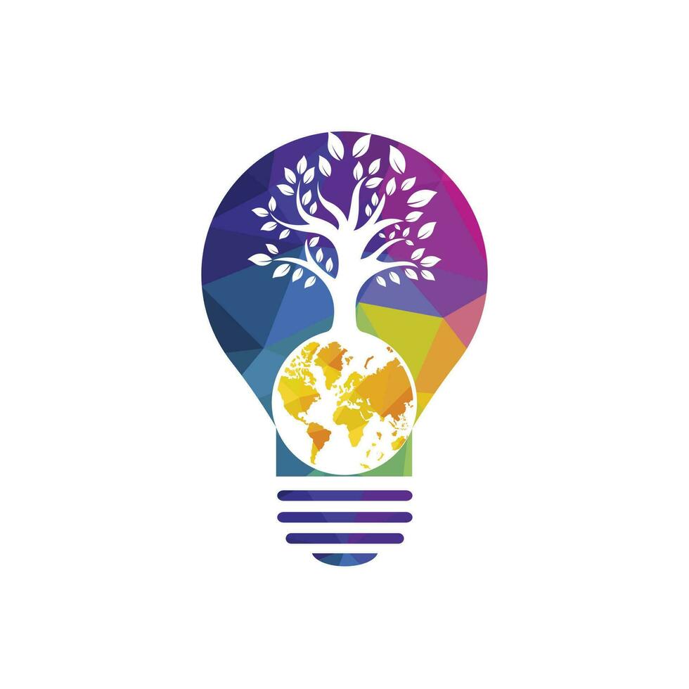 globo árvore com lâmpada vetor logotipo Projeto modelo. planeta e eco símbolo ou ícone.