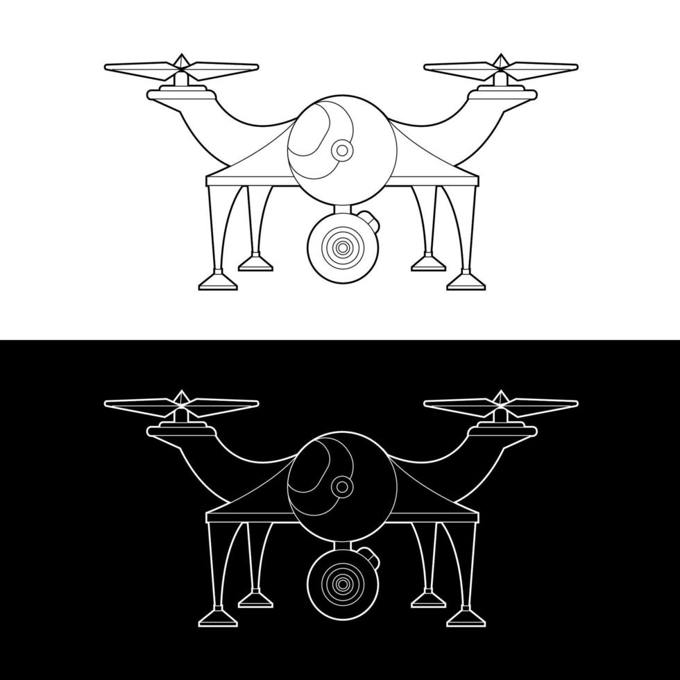 conjunto de ícones de vetor de drones, contorno preto e branco