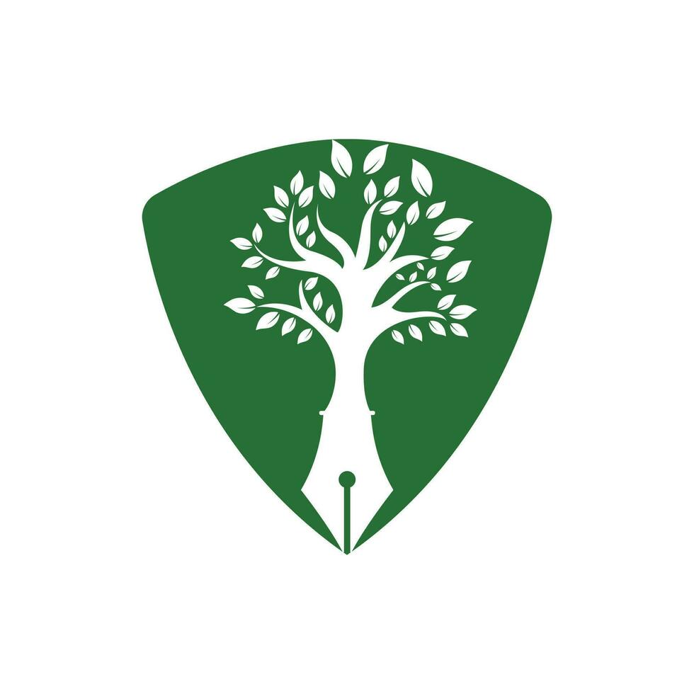 modelo de design de logotipo de vetor de caneta de árvore. escritor e conceito de logotipo da natureza.