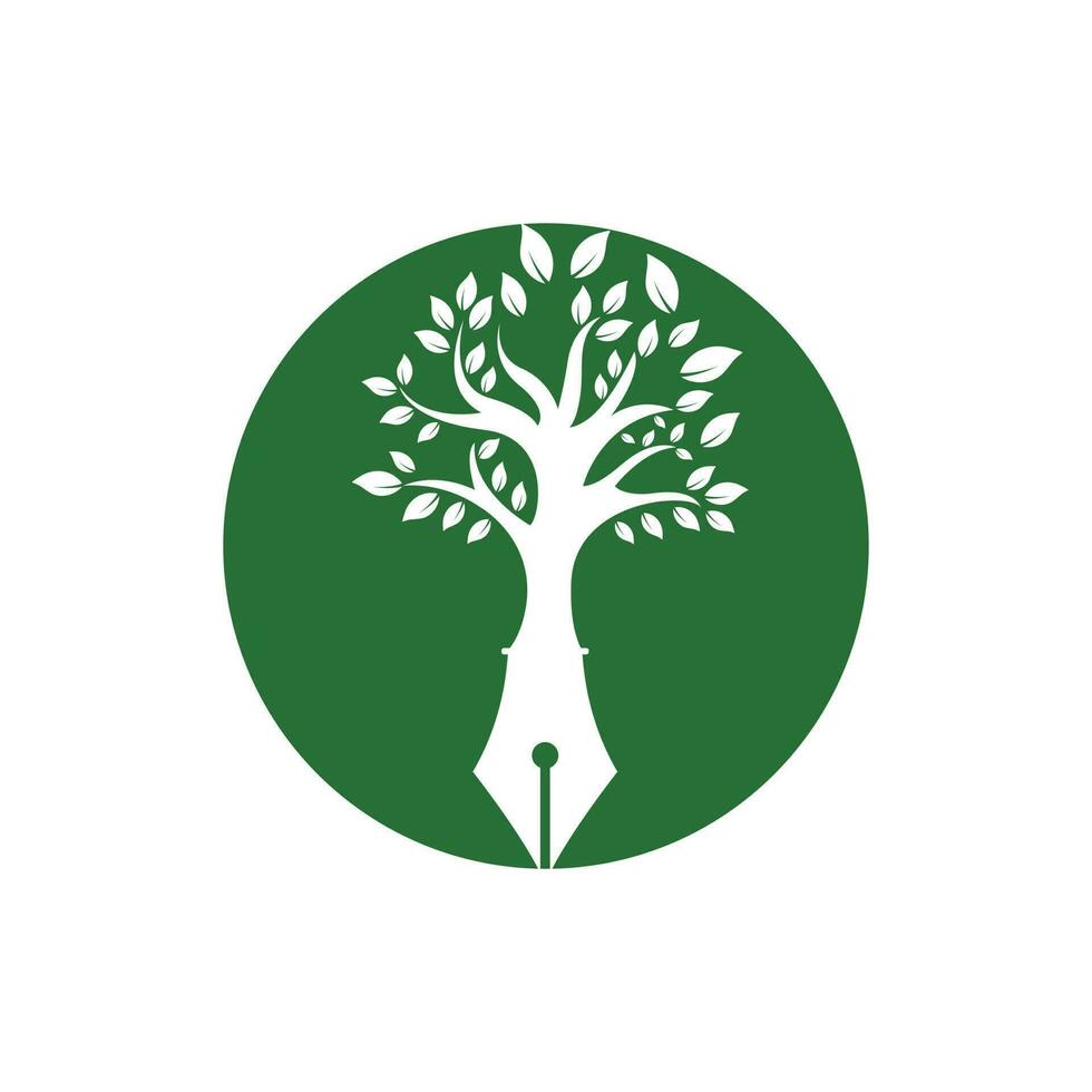 modelo de design de logotipo de vetor de caneta de árvore. escritor e conceito de logotipo da natureza.