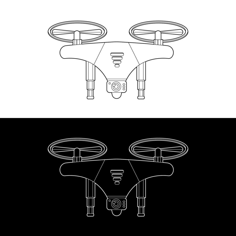 conjunto de ícones de vetor de drones, contorno preto e branco
