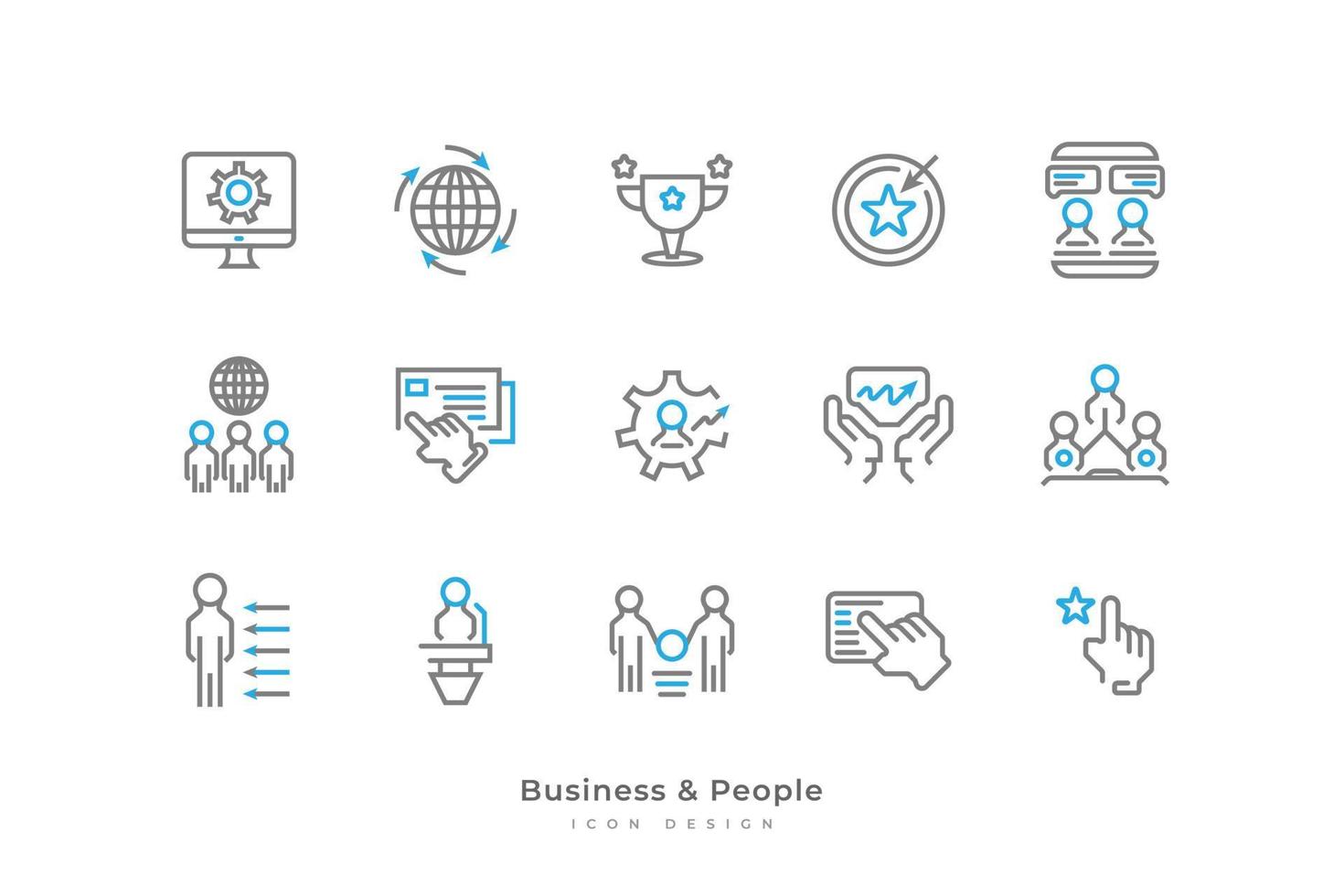 conjunto do o negócio e pessoas ícones com simples linha estilo. contém computador, xícara, meta, humano recursos, o negócio pessoas, estrutura e Mais vetor