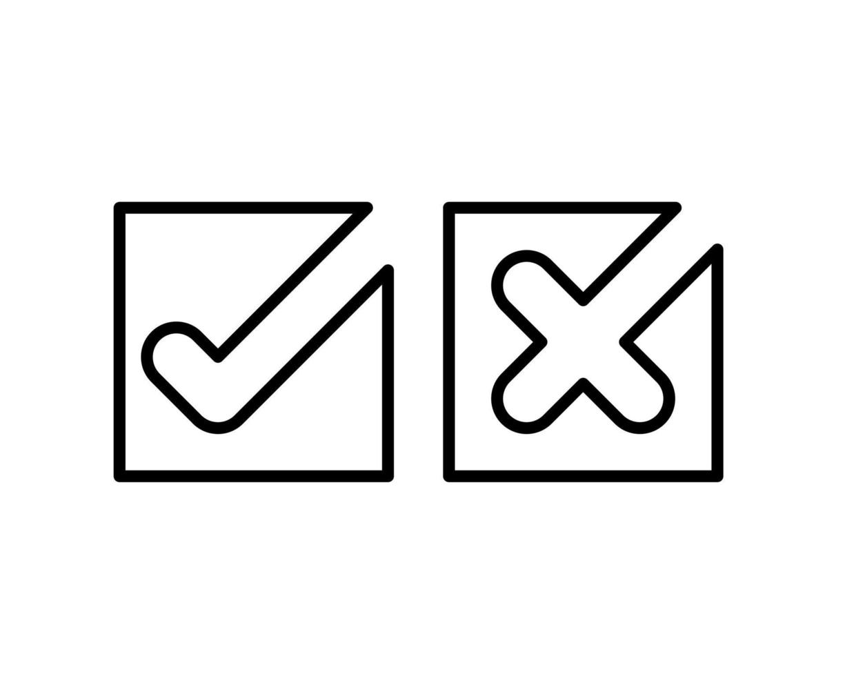 marcas de verificação. tick and cross vector icons. sim e não símbolos. ilustração vetorial.