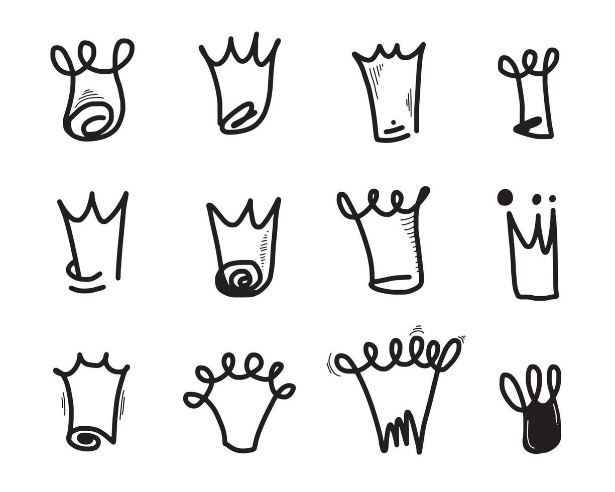 conjunto de ícones do logotipo da coroa. elemento preto isolado no fundo branco. ilustração vetorial. vetor