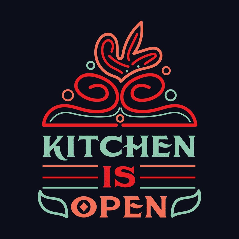 cozinha é aberto letras poster para cafeteria e restaurante vetor