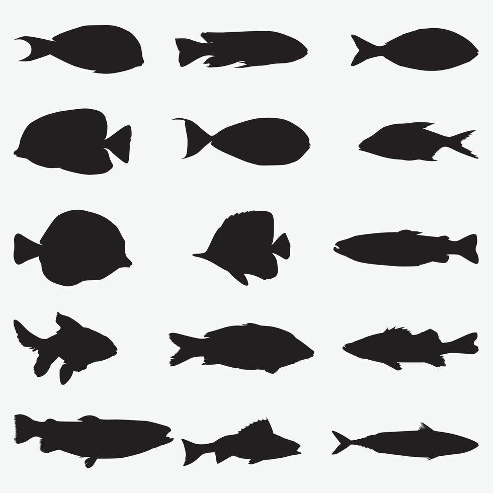 conjunto de modelos de desenho vetorial de silhuetas de peixes vetor