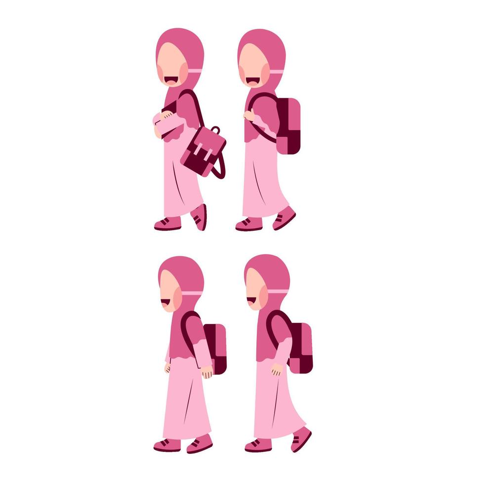 conjunto do hijab menina aluna com o saco da escola vetor