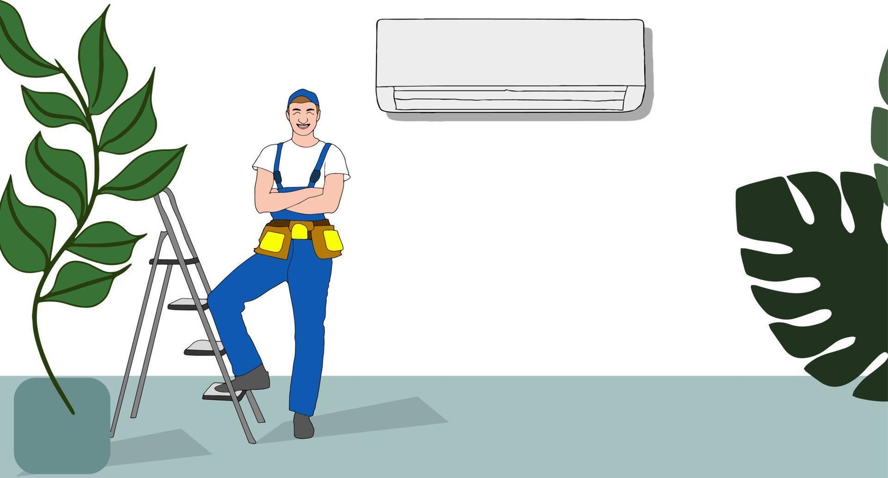 serviço para reparar e manutenção do ar condicionadores. vetor ilustração dentro uma plano estilo