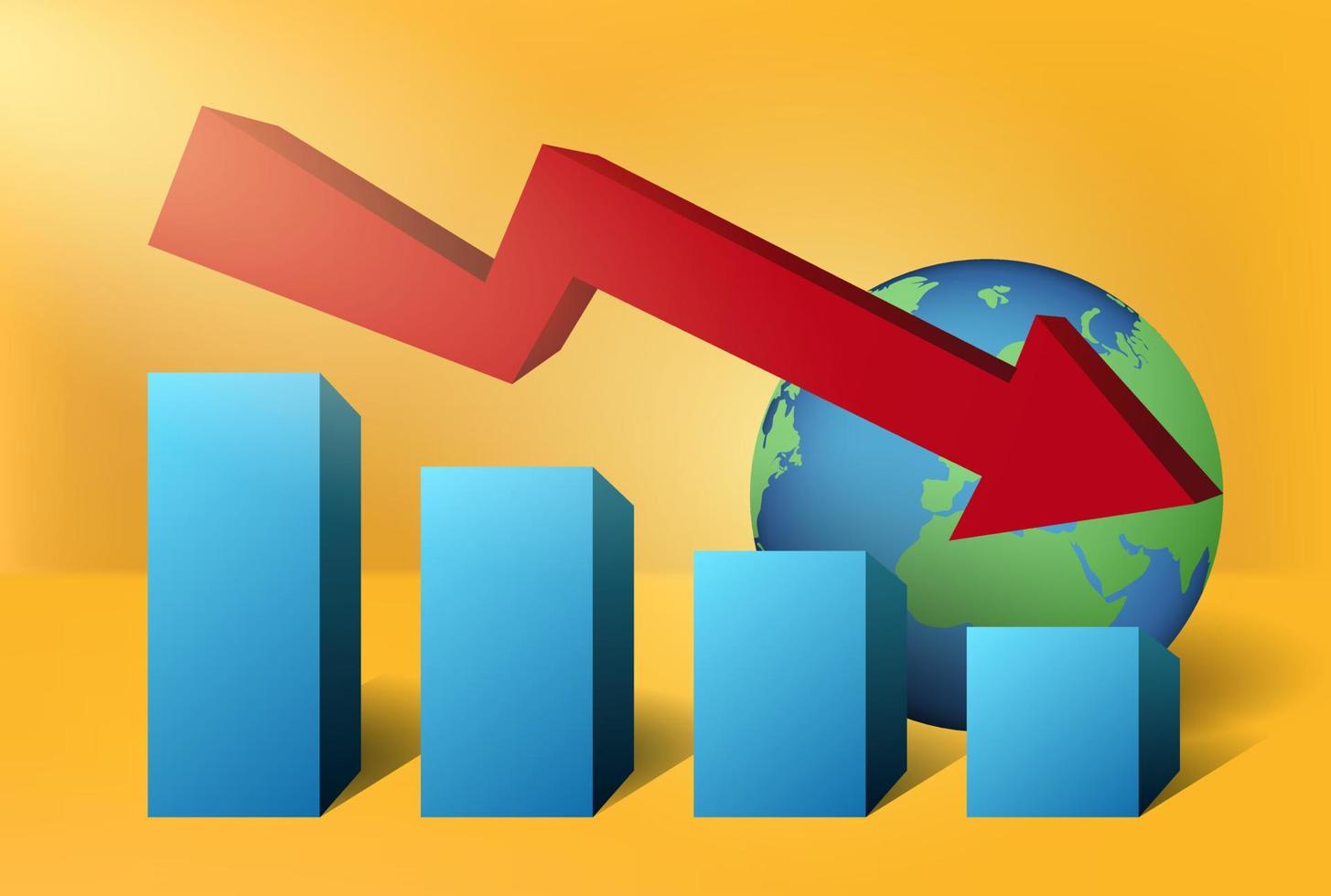 mundo recessão e global econômico desaceleração ilustração com descendente mesa e terra Projeto vetor