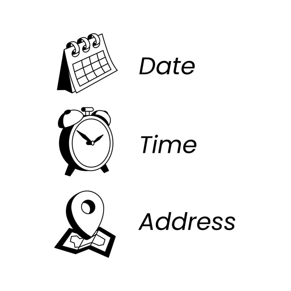 símbolo de ícones de data, hora, endereço ou lugar vetor