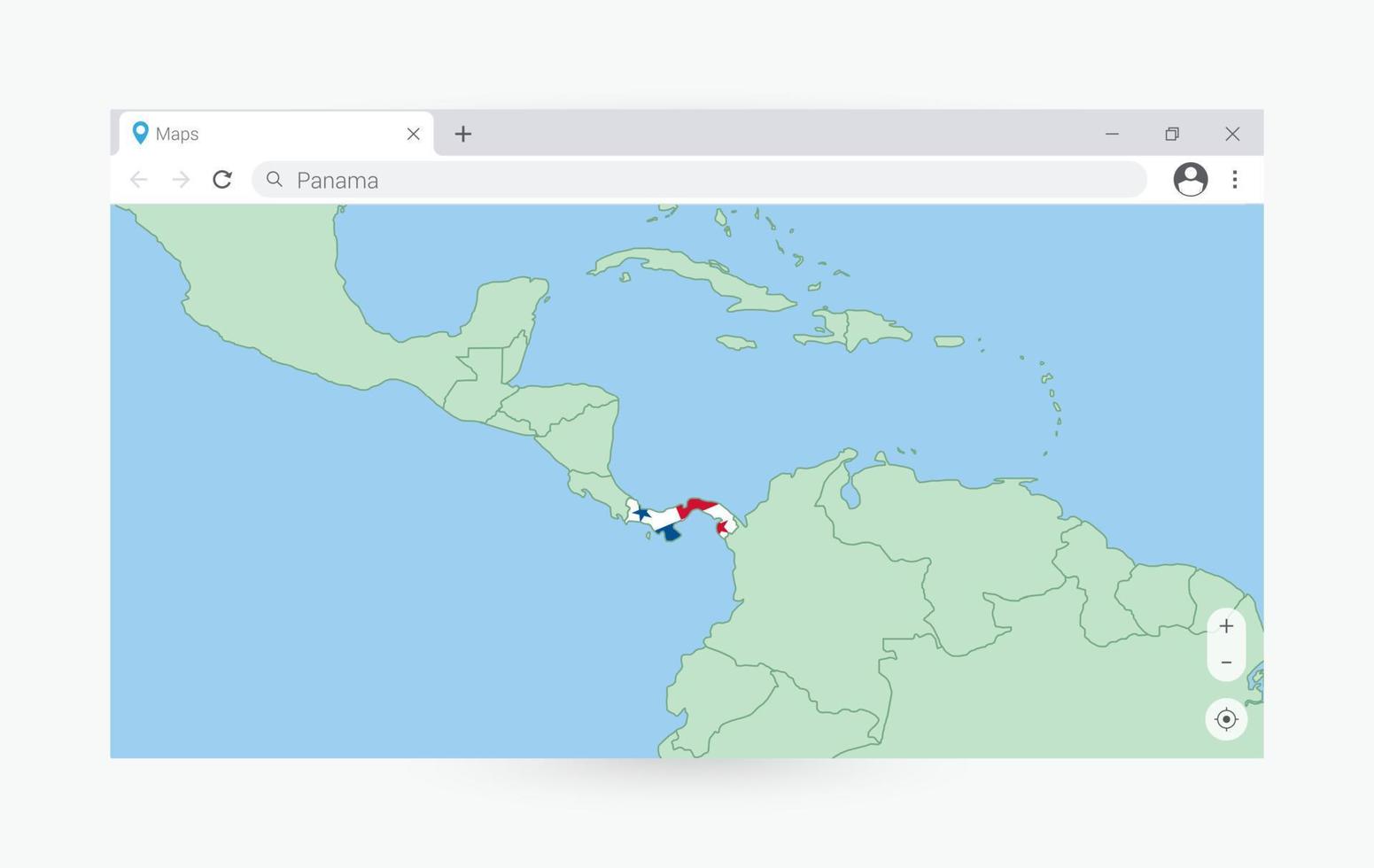 navegador janela com mapa do Panamá, procurando Panamá dentro Internet. vetor