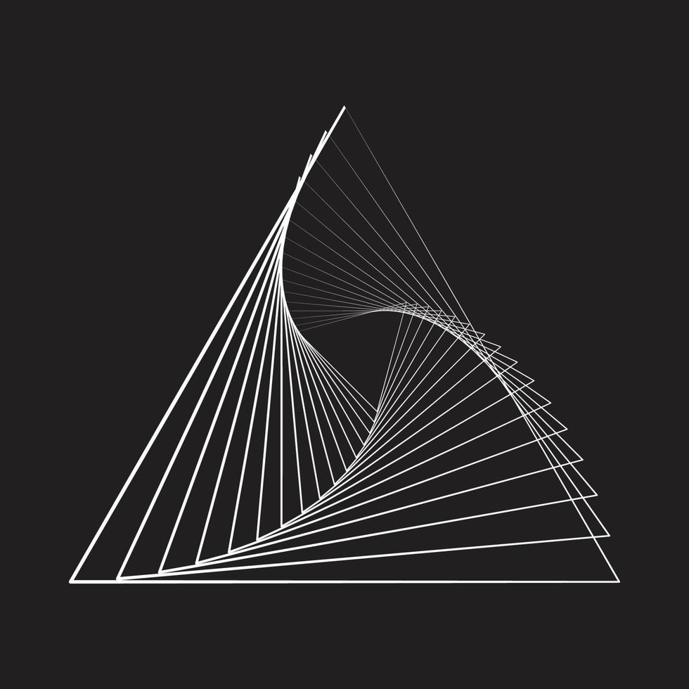 Projeto elemento triângulo curvado linha abstrato geométrico branco cor forma isolado em Preto fundo vetor