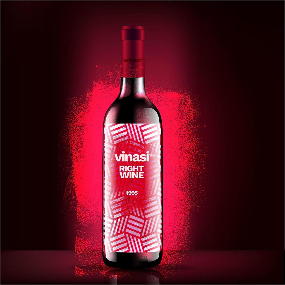 vetor de garrafa de vinho, design de conceito de rótulo de garrafa de vinho tinto, design de embalagem de vinho tinto colorido