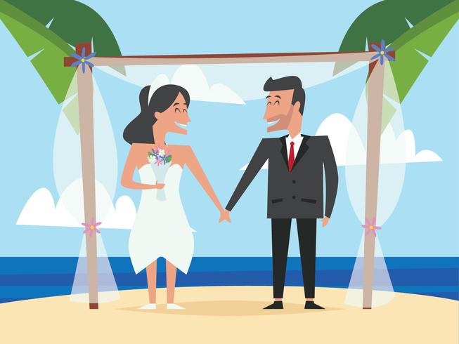 Casal de noivos casamento na praia vetor