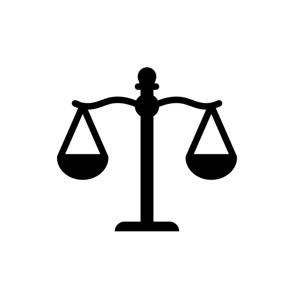 ícone de escalas para medir a massa de objetos ou representar tribunal, justiça, legalidade e lei vetor