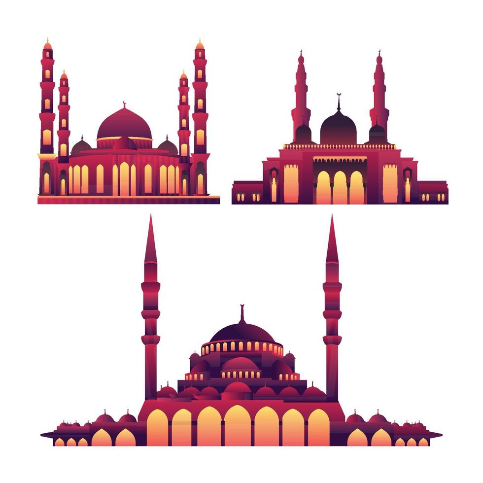 ilustração da coleção gradiente de mesquita com tema islâmico ramadan vetor