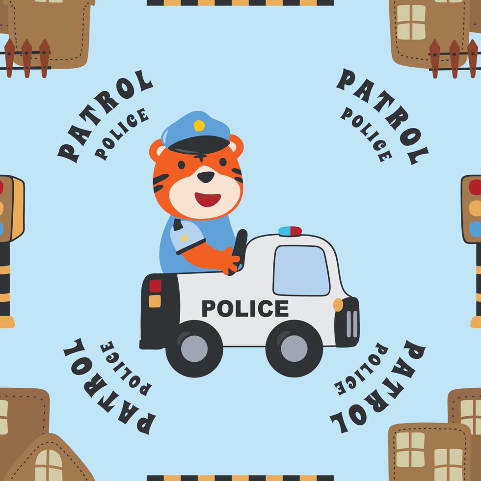 vetor desatado padronizar com polícia patrulha animal desenho animado. criativo vetor infantil fundo para tecido, têxtil, berçário papel de parede, poster folheto vetor ilustração fundo