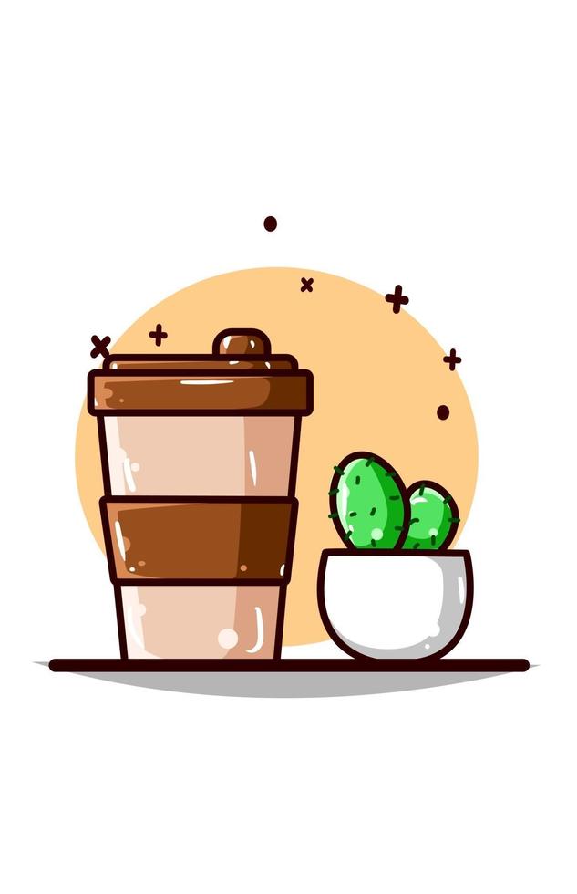 desenho à mão de planta de café e cacto vetor