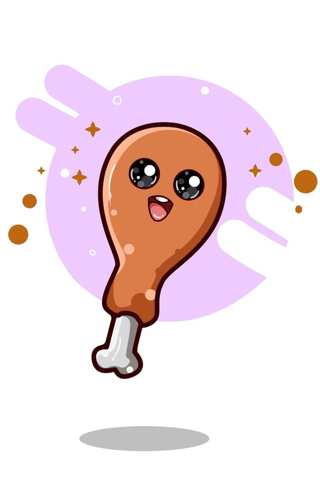 ilustração de desenho animado kawaii de frango frito fofo vetor