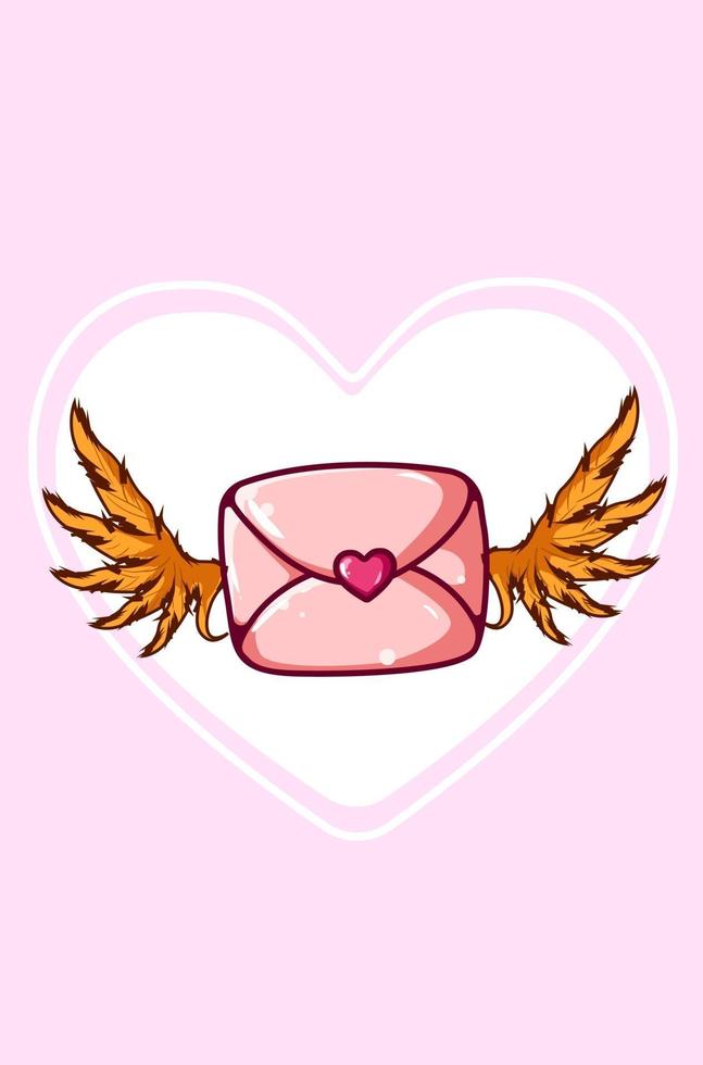 carta de amor dos namorados kawaii com ilustração dos desenhos animados de asas vetor