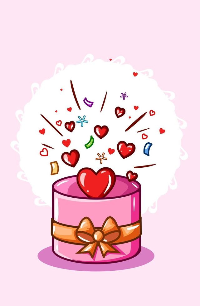 caixa redonda contendo amor no dia dos namorados, ilustração de desenho animado vetor