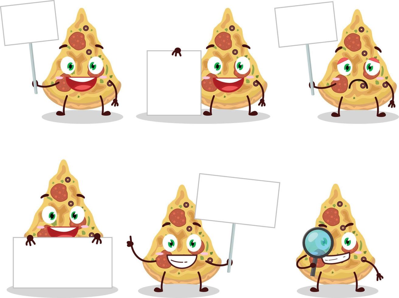 fatia do pizza desenho animado personagem trazer em formação borda vetor