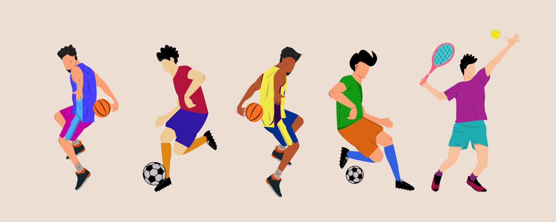 masculino Esportes jogo, uma jogos este requer fisica força.esportes que incluir futebol, basquetebol, tenis.flat desenho animado vetor ilustração isolado em uma branco fundo