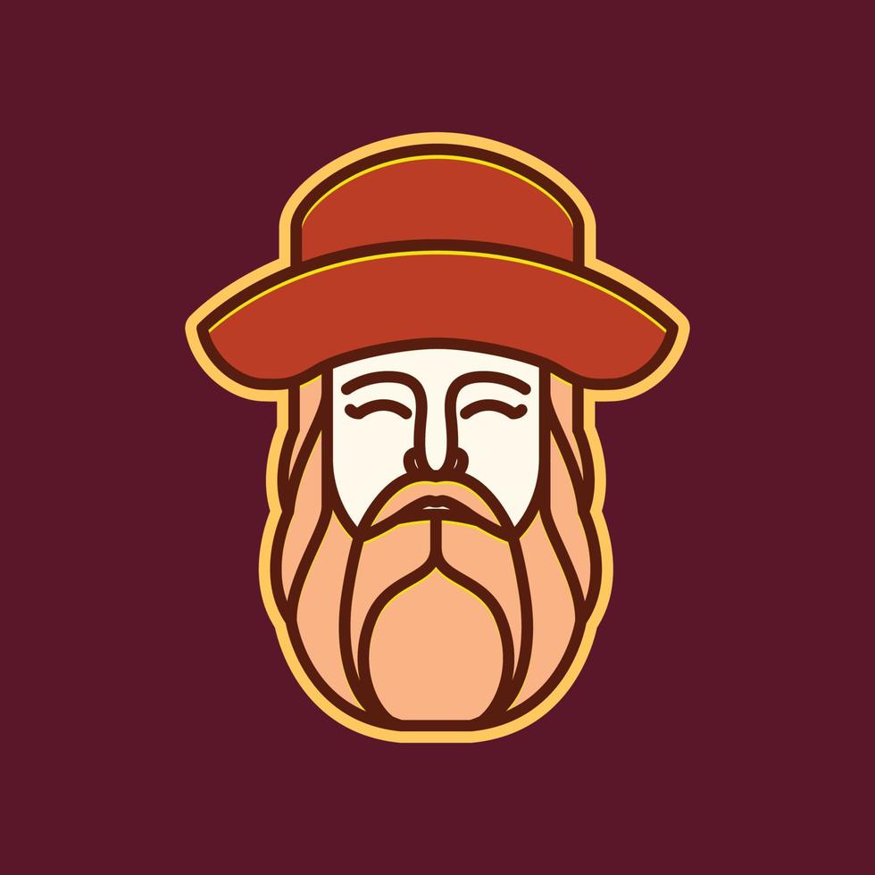 moda estilo Penteado chapéu círculo espesso barba legal homem velho face sorrir colorida mascote logotipo Projeto vetor