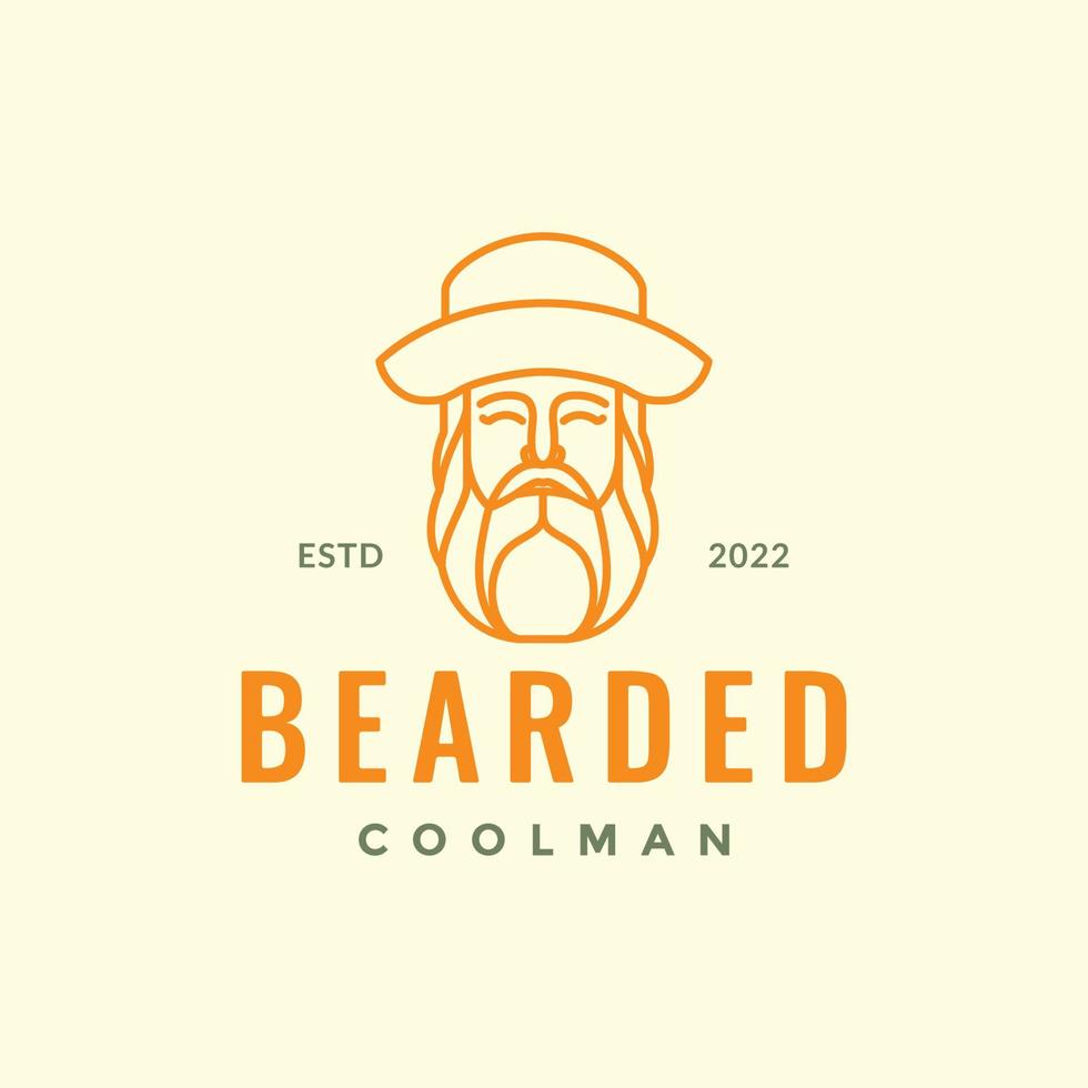 moda estilo Penteado chapéu círculo espesso barba legal homem velho face sorrir linha arte mascote logotipo Projeto vetor