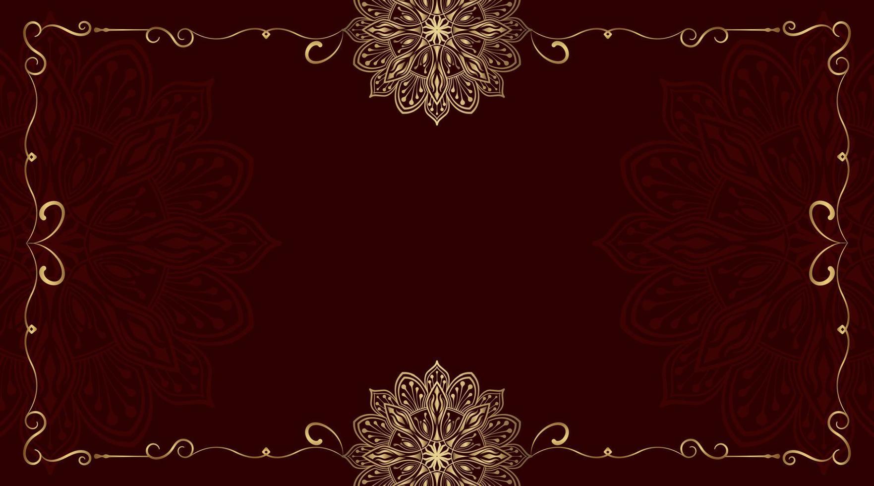 fundo vermelho com ornamento de mandala dourada vetor