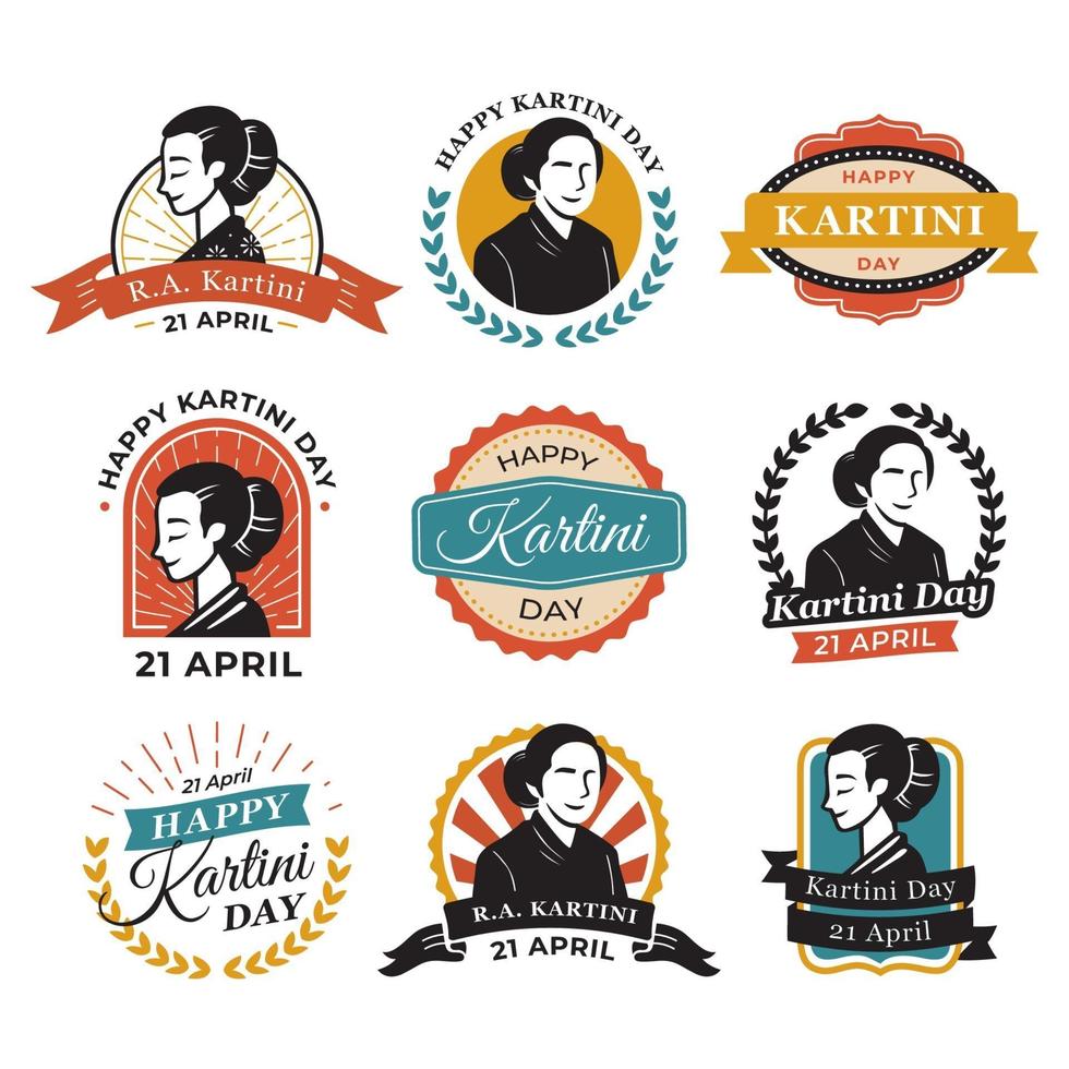 adesivos vintage do dia do kartini vetor