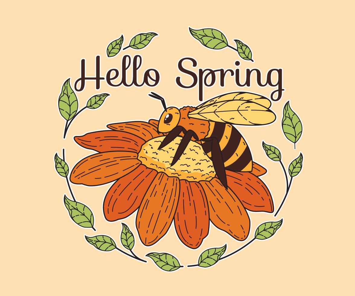 plano floral Primavera com abelha fundo vetor