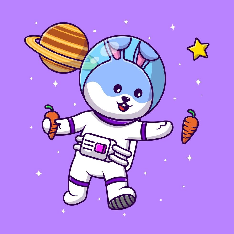 fofa Coelho astronauta pegando cenoura em espaço desenho animado vetor ícones ilustração. plano desenho animado conceito. adequado para qualquer criativo projeto.