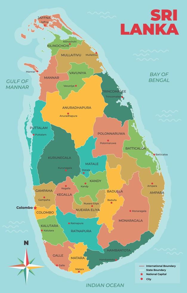 detalhado sri lanka mapa estados e União territórios vetor