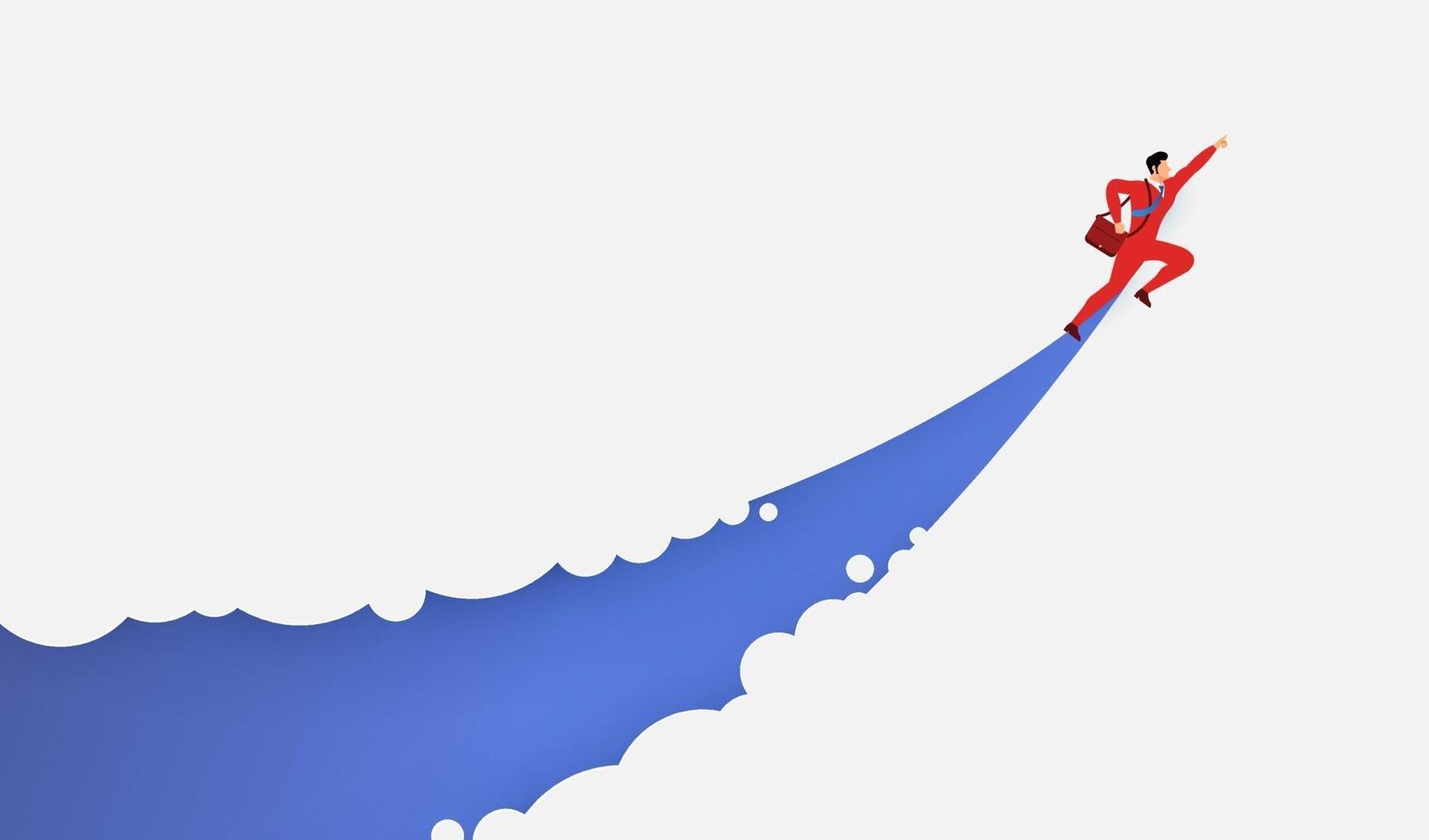 empresário voa para o céu, cortando as nuvens. conceito de negócio de inicialização vetor