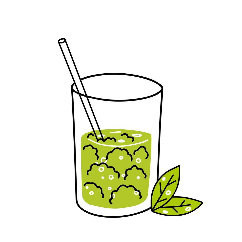 verde chá companheiro ou Mojito. verão refrescante bebida. coquetel dentro vidro. na moda esboço desenho animado isolado em branco vetor