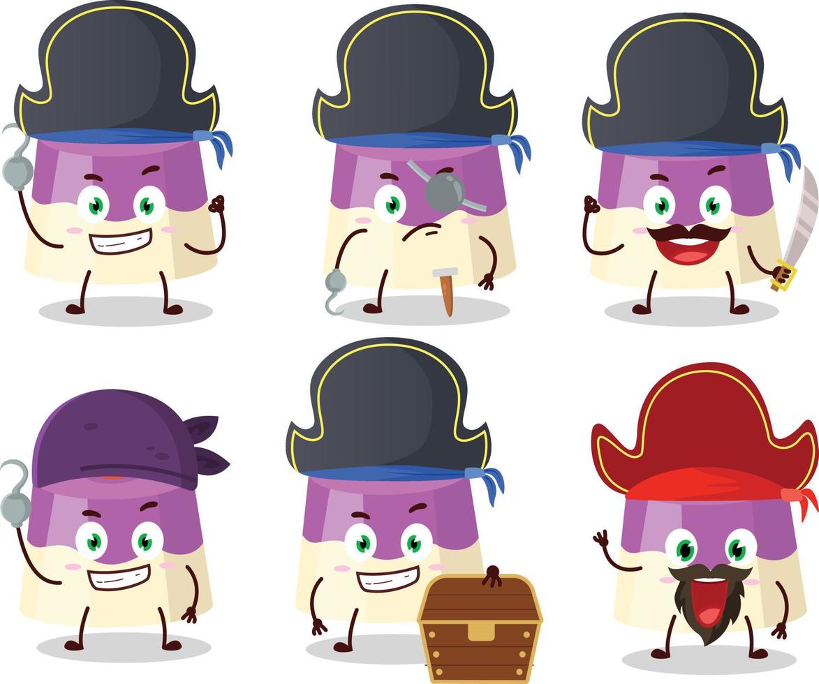 desenho animado personagem do bolo com vários piratas emoticons vetor