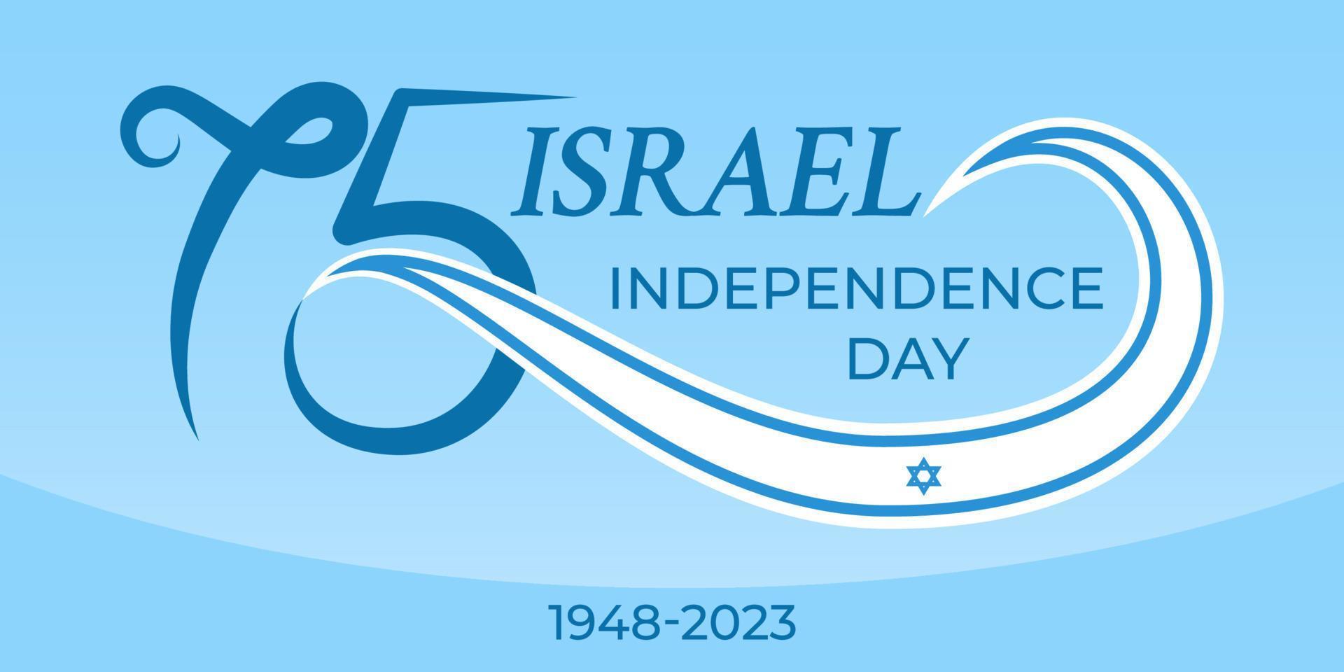 75 anos aniversário Israel independência dia. cumprimento bandeira com número 75 e a israelense bandeira. ótimo para logotipo, cartão, local na rede Internet, imprimir, projeto, poster, social meios de comunicação. vetor plano estilo ilustração