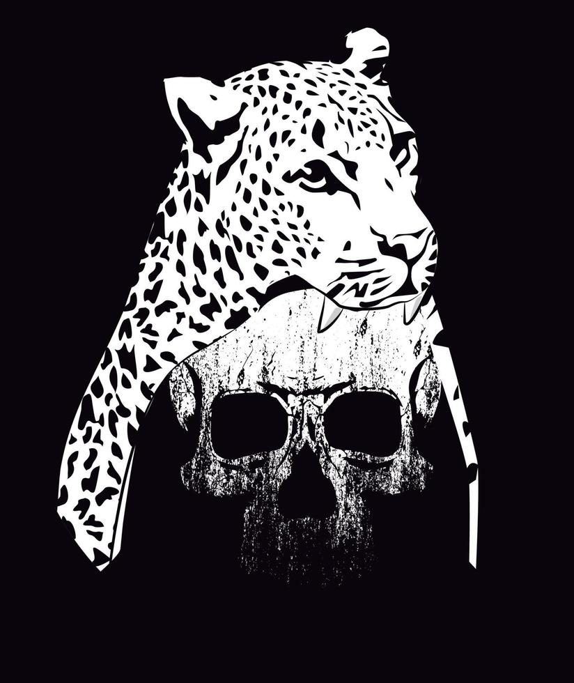 crânio camiseta Projeto com leopardo pele. realista vetor ilustração do morto africano guerreiro.