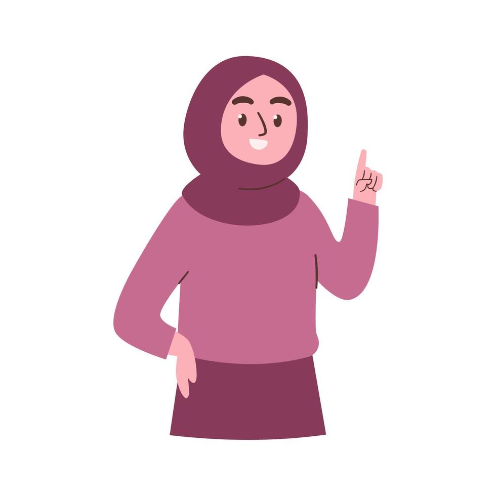 mulher muçulmana com o dedo apontando vetor