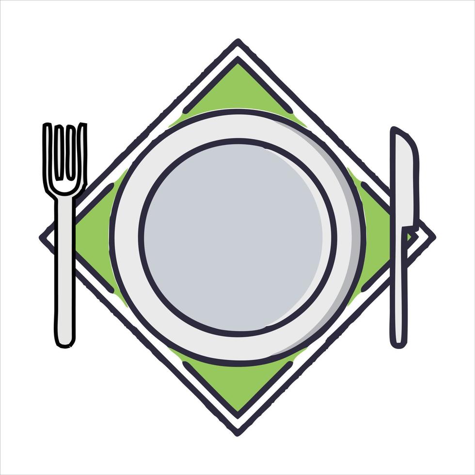 prato e talheres ícone sobre branco fundo. vetor ilustração. Comida ou restaurante símbolo. adequado Como uma restaurante marcador dentro descansar áreas ou de outros público lugares