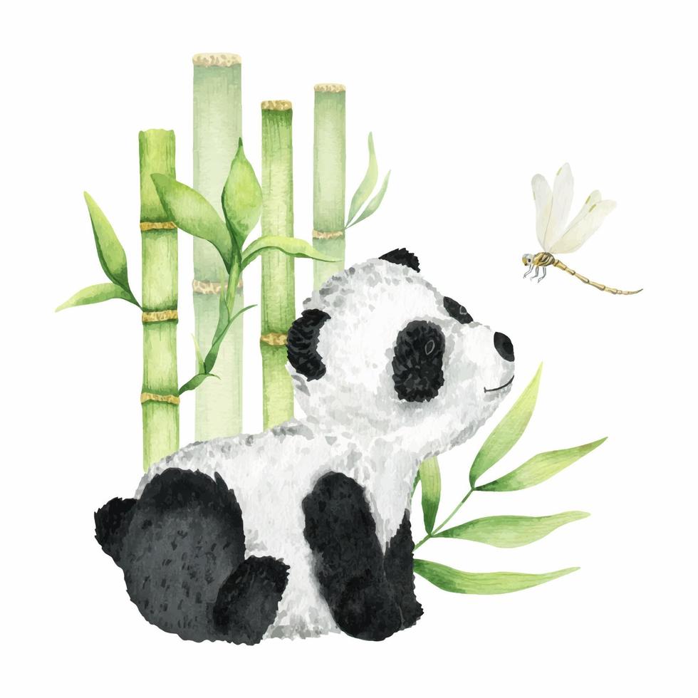 fofa sentar panda. isolado em uma branco fundo. aguarela ilustração. animal do a selvagem. vetor