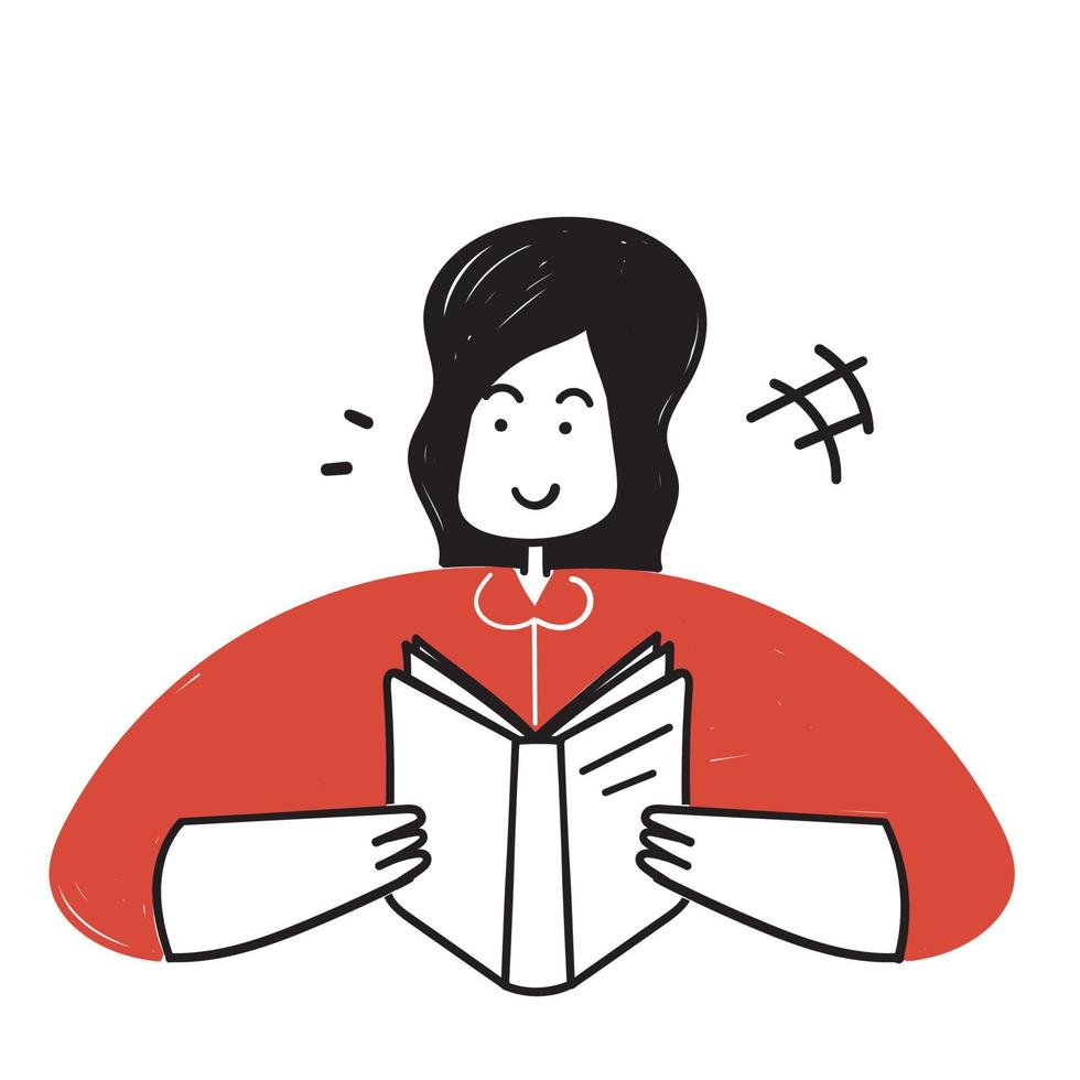mão desenhado rabisco mulher lendo uma livro ilustração vetor