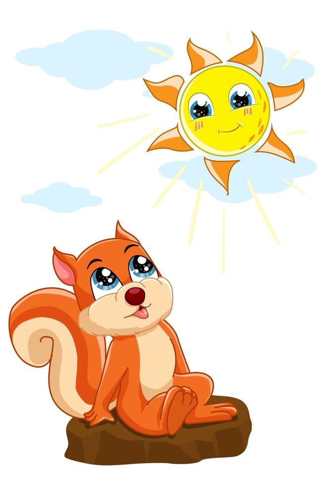 um pequeno esquilo fofo se aquecendo sob o sol alegre vetor
