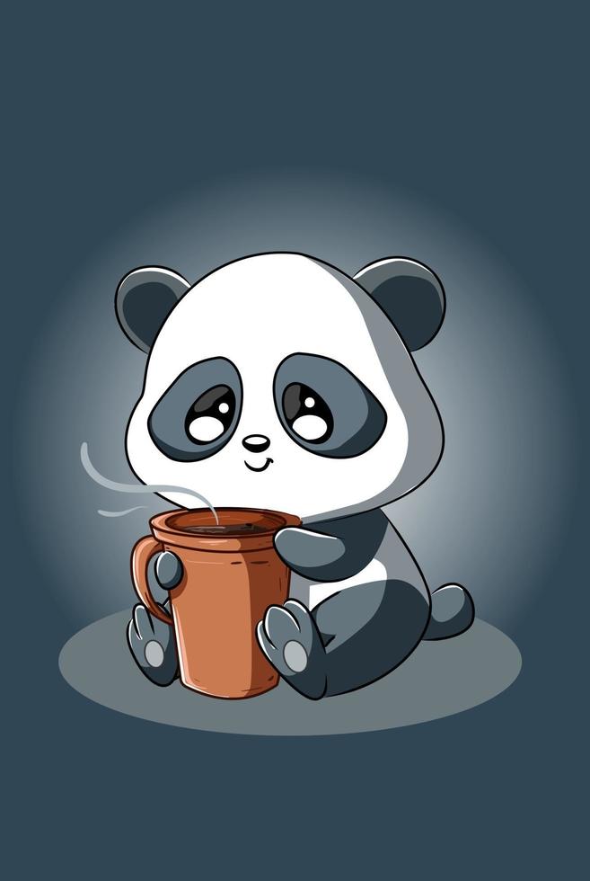 um pequeno panda com ilustração de café vetor