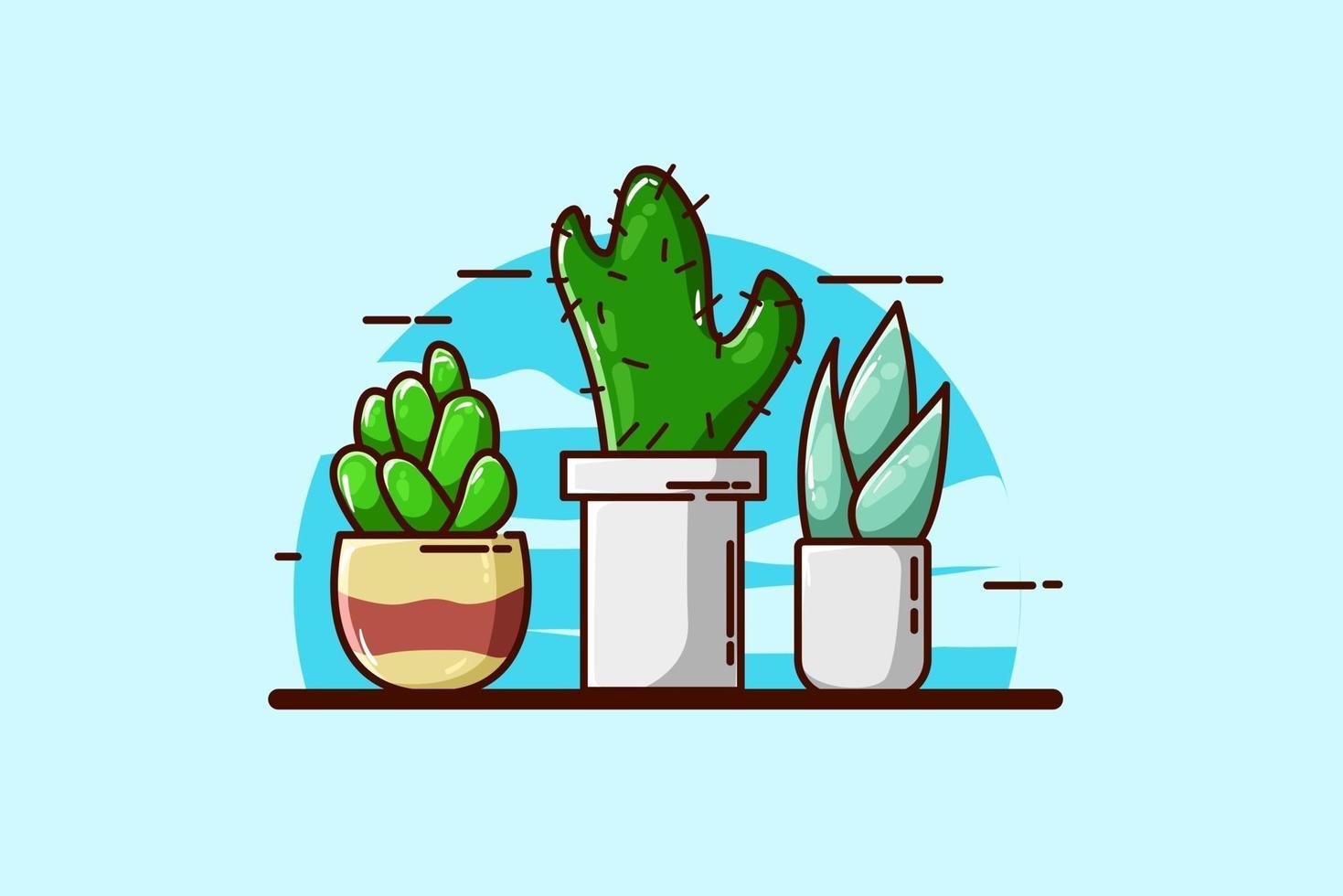 ilustração de três plantas em fundo azul vetor